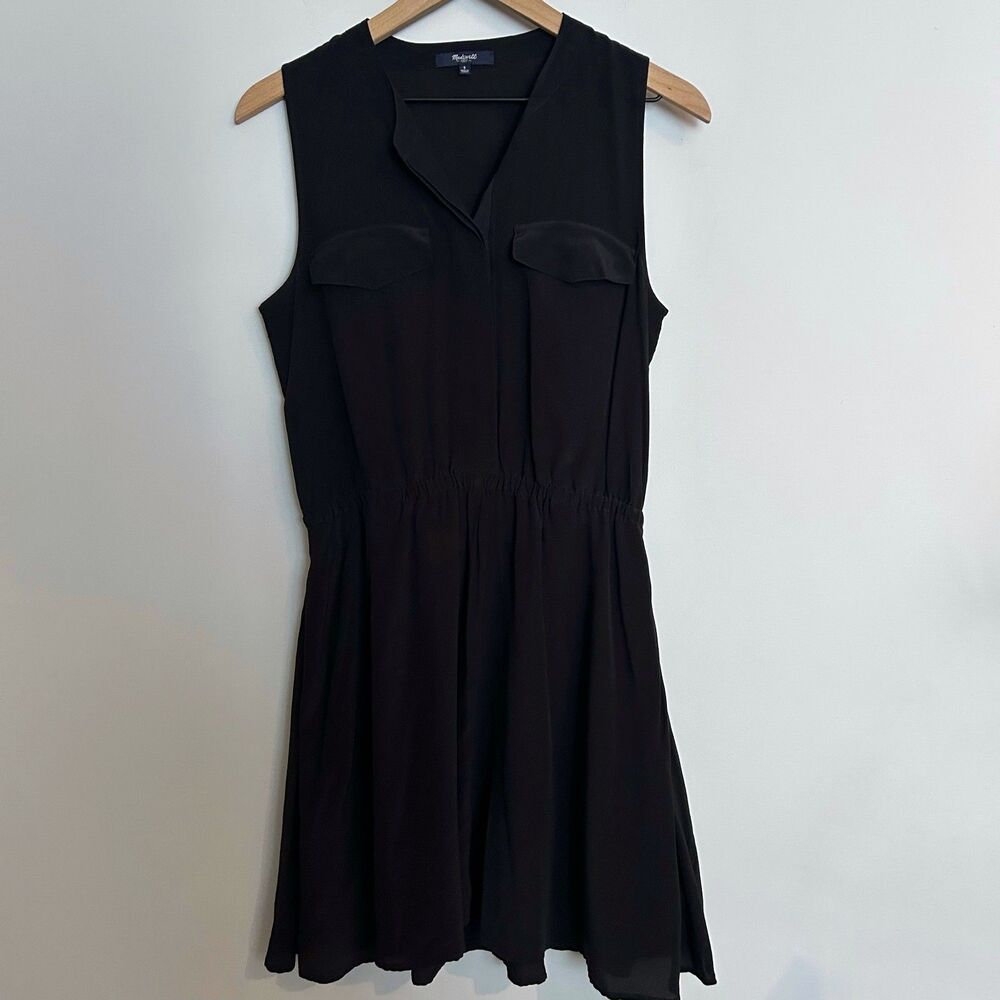 Madewell Sleeveless Silk Shirtdress Black Dress Small